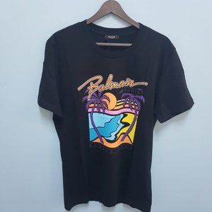 Balmain Black T-Shirt With Island Printed